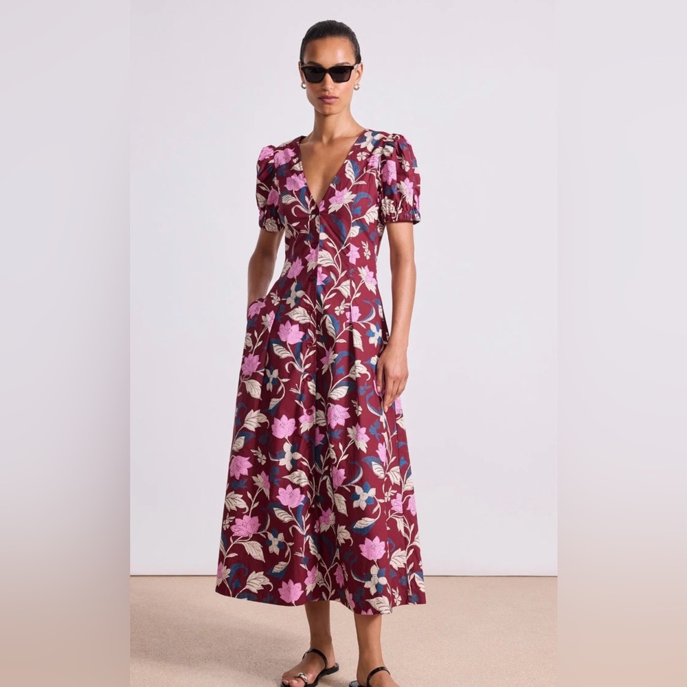 NWT Apiece Apart Dia Cotton Maxi Dress Floral Print Pink Sz 4